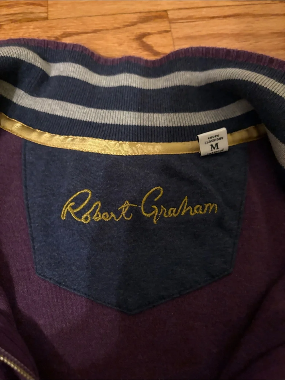 Robert Graham Plum Half-Zip Sweater with Striped Collar